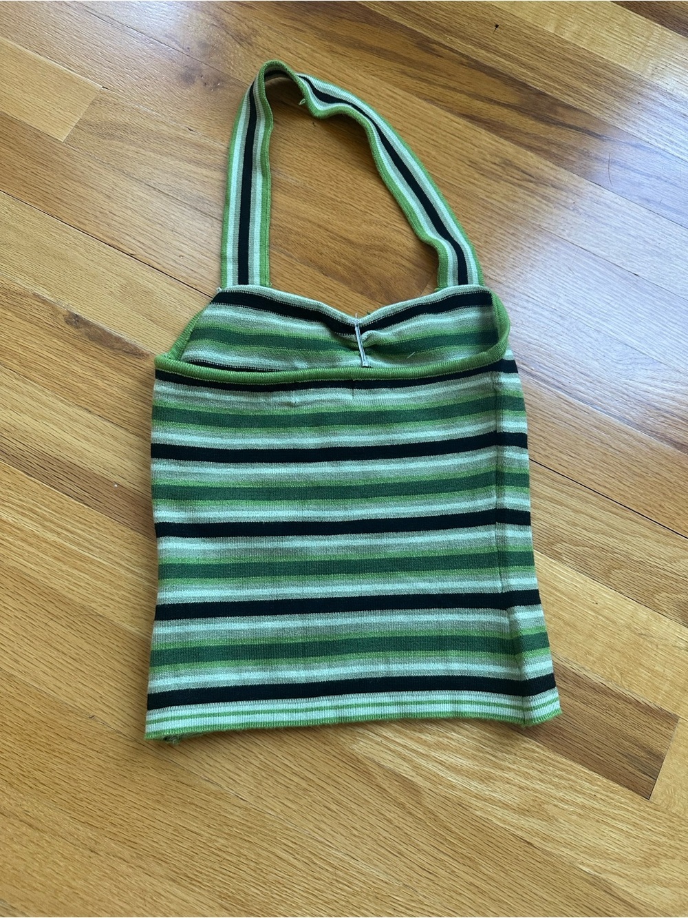 Green Striped Halter Knit Top - Picture 2 of 3